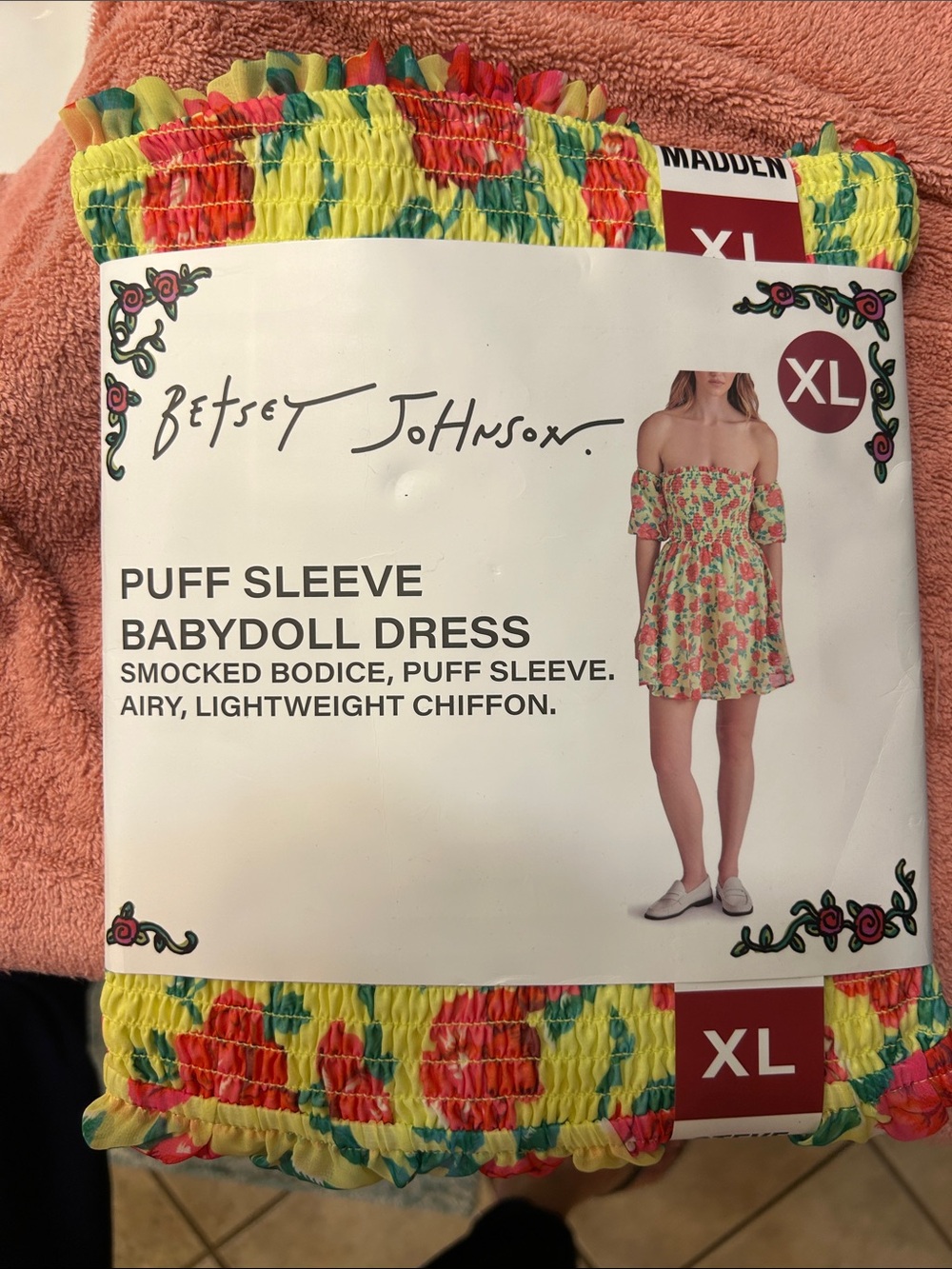 Steve Madden Betsy Johnson Yellow Floral Puff Sleeve Babydoll Dress - Multicolor